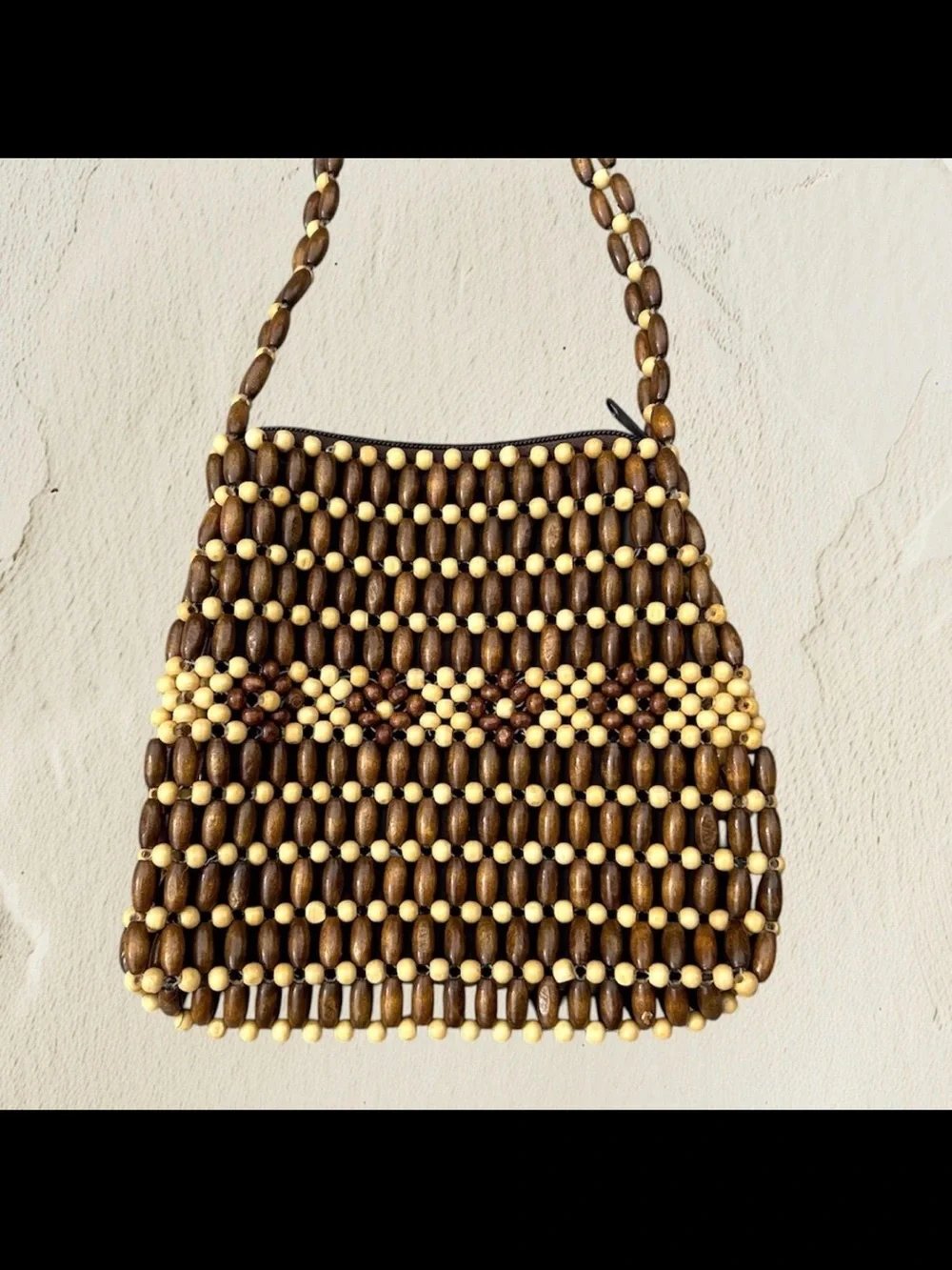 Vintage Brown & Cream Beaded Bag